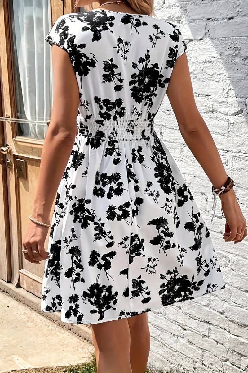 CWDSD8109_SUMMER DEEP V NECK TEMPERAMENT CASUAL DRESS