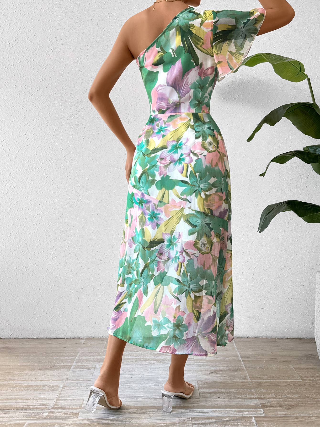 Slimming gradient off-the-shoulder fashion dress