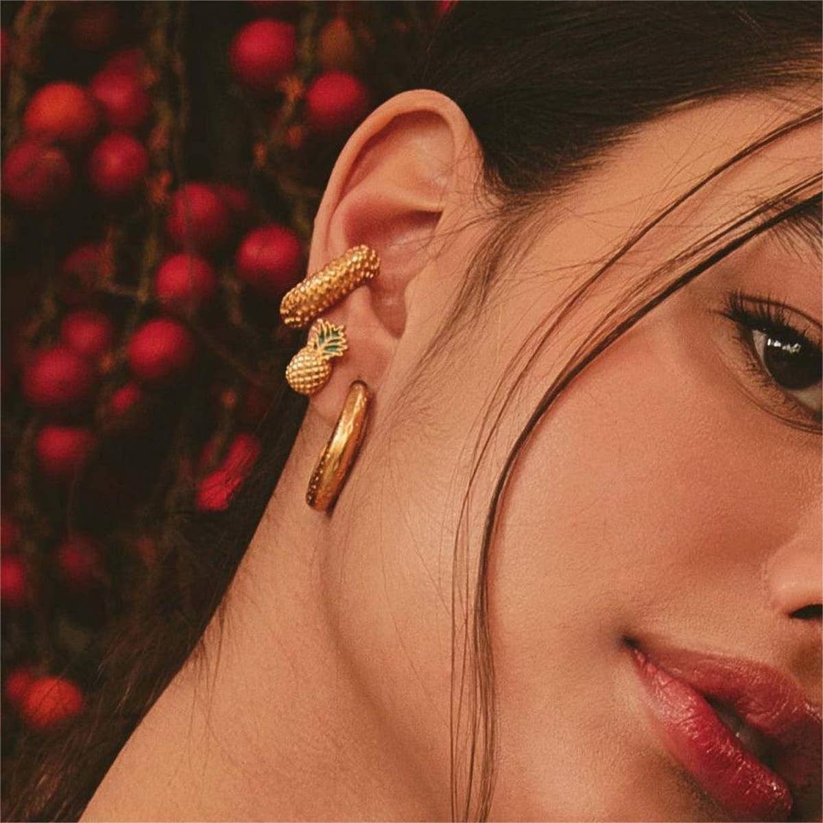 Trendy Hoop Stud Earrings Women Indie Style