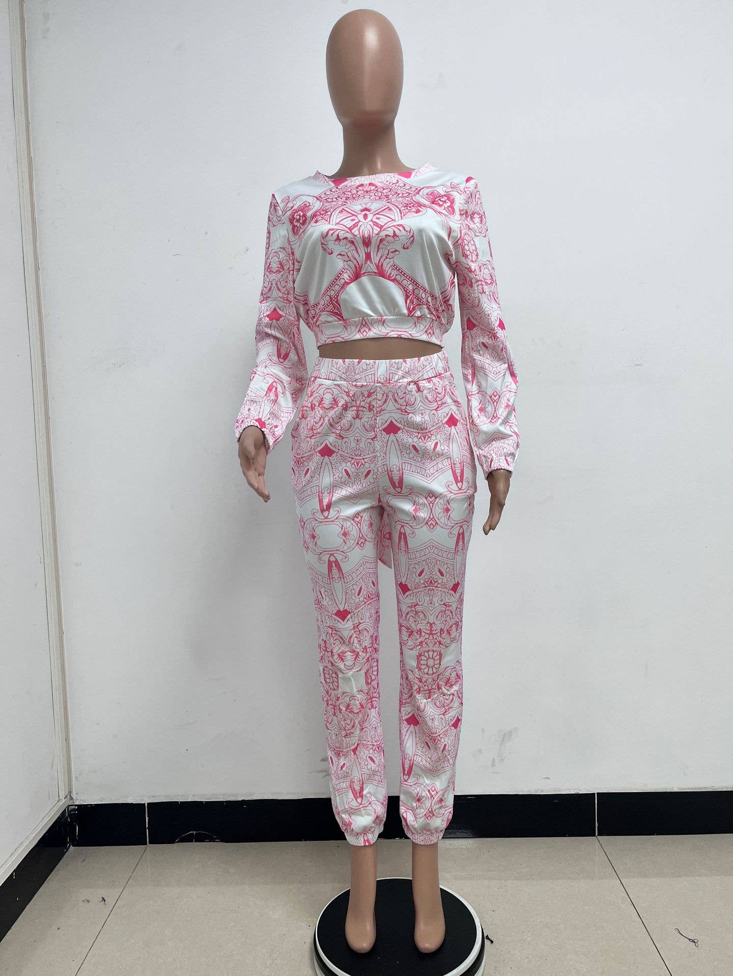 Long sleeves printed straps two-piece set