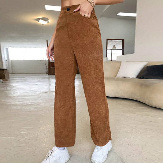 STRAIGHT-LEG CORDUROY PANTS WITH BUTTON POCKETS