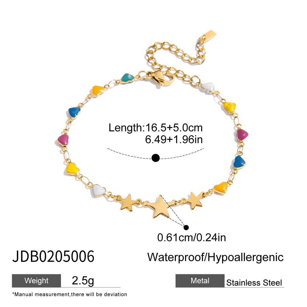 Bright Enamel Heart Star Bracelet, 18K Gold Steel_CWAJE4812