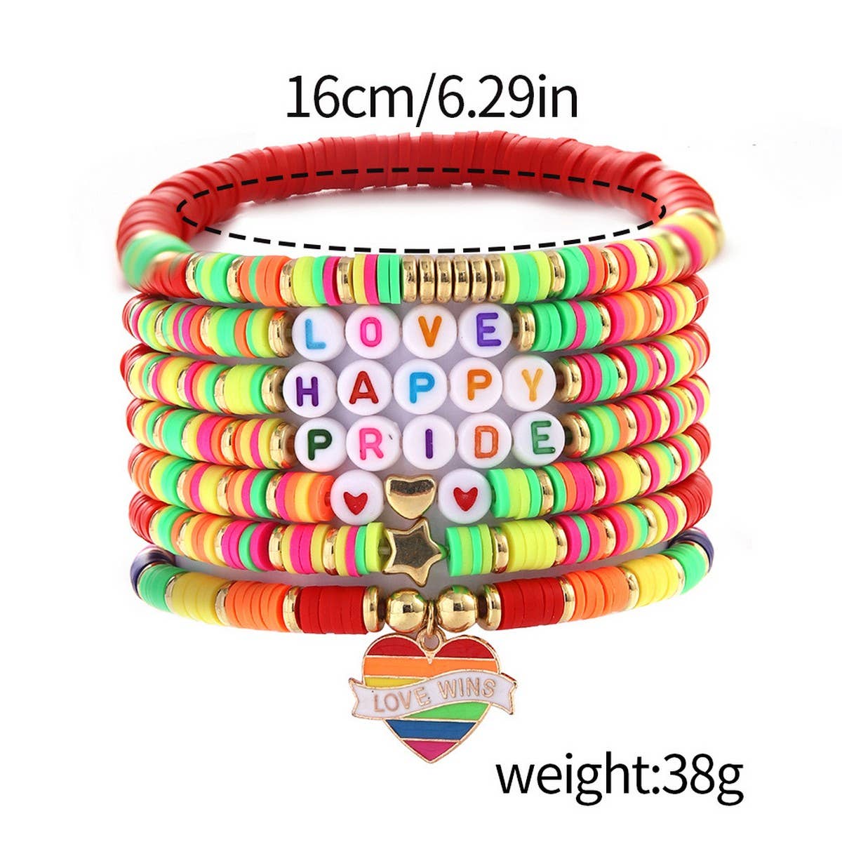 RAINBOW MULTI-LAYERED CLAY LETTER BRACELET SET_CWMM3545