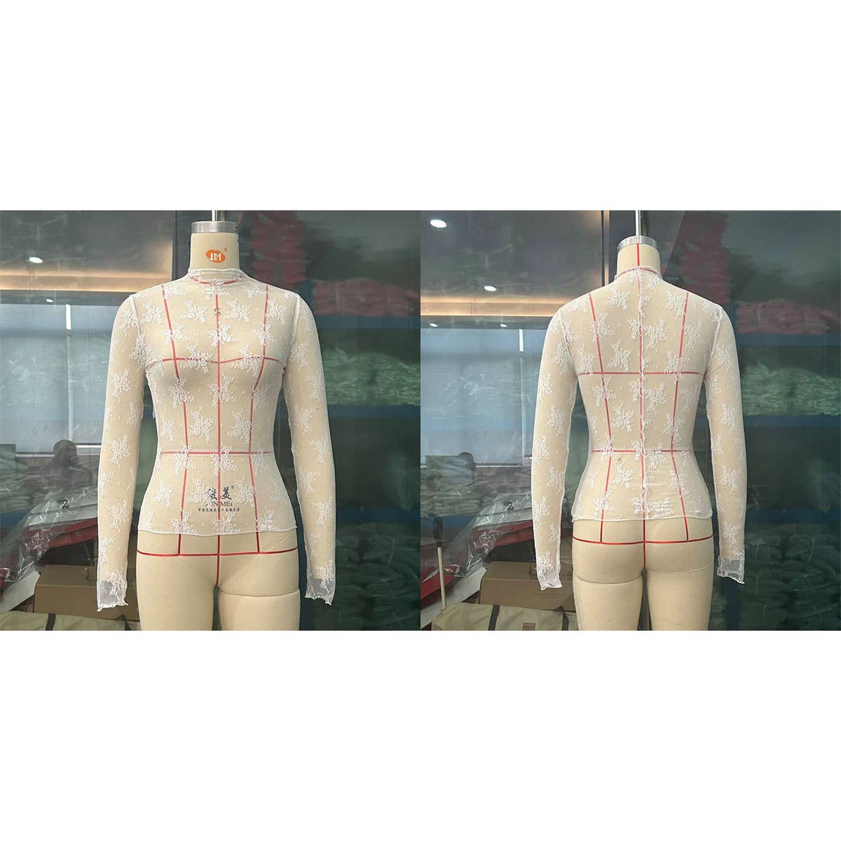 SEMI SHEER MESH LACE TOP BOTTOMING SHIRT