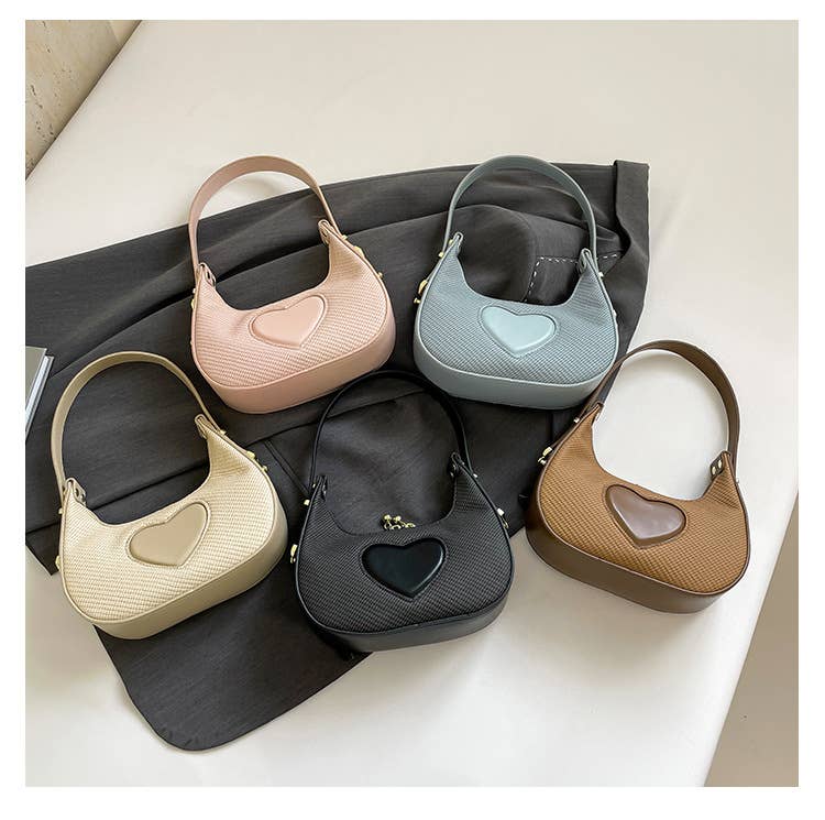 Solid-color simple heart-shaped underarm bag