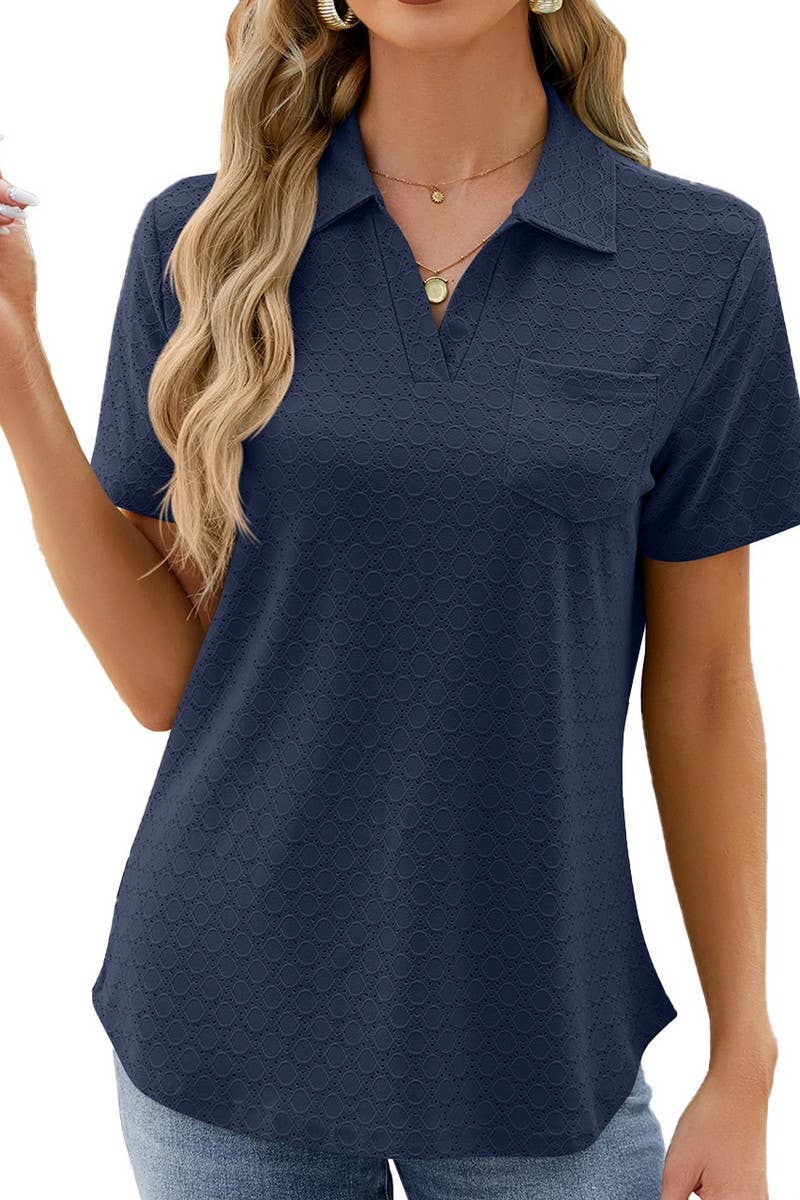 LAPEL POCKET PURE COLOR LEISURE T SHIRT_CWTSTS0189