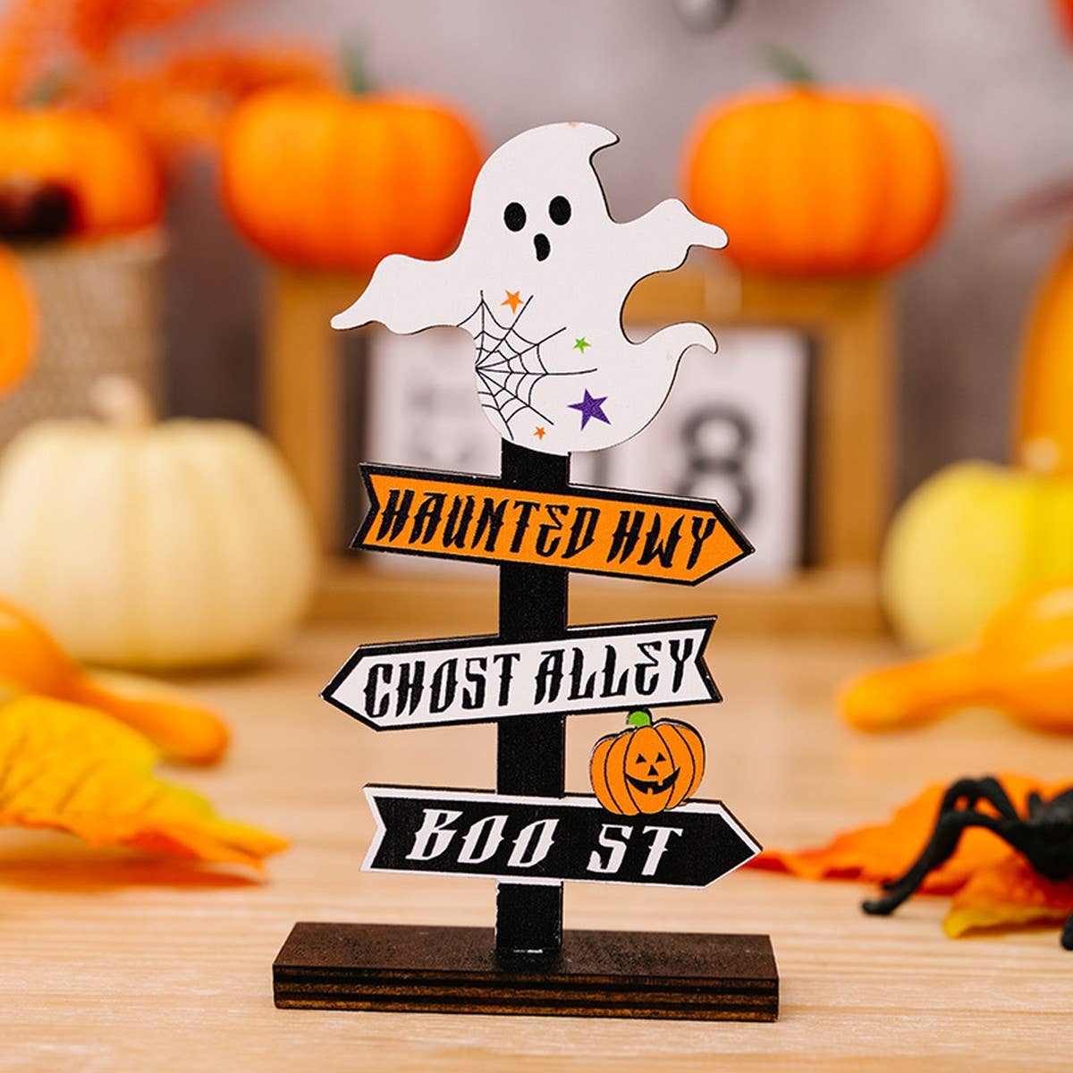 CWMM10239_HALLOWEEN WOODEN PUMPKIN GHOST TABLE DECORATION