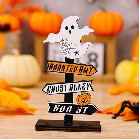 CWMM10239_HALLOWEEN WOODEN PUMPKIN GHOST TABLE DECORATION