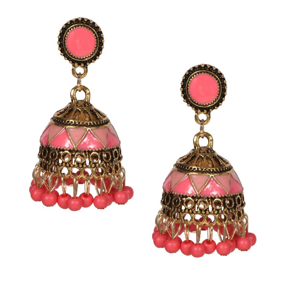 CWAJE05678_BOHO COLORFUL BEADED TASSEL BELL DROP EARRINGS