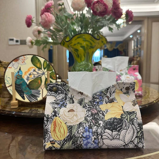 CREATIVE OIL PAINTING FLOWER LEATHER TISSUE BOX