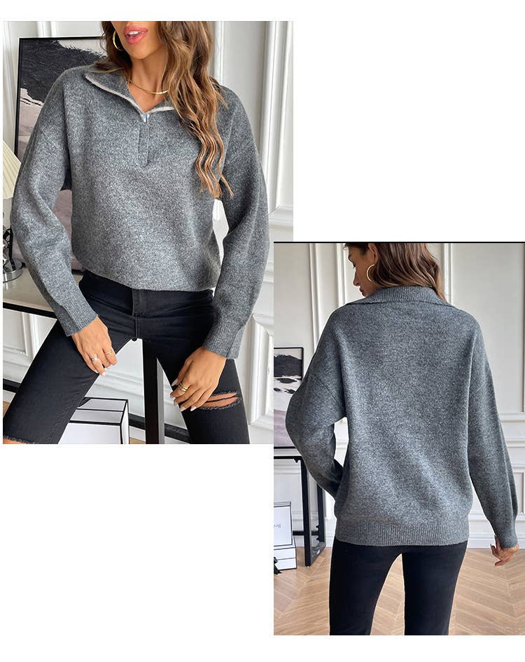 Solid color hoodie loose zip-up pullover sweater