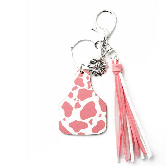 Western Bull Head Leather Tassel Sunflower Keychain_CWAB5089
