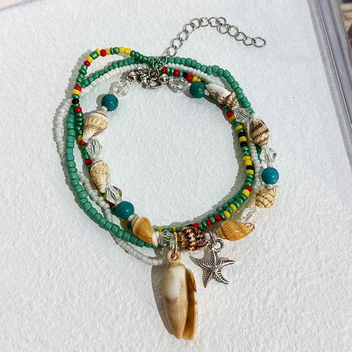 Boho Beaded Anklet ??Starfish & Shell Charms_CWMM6344