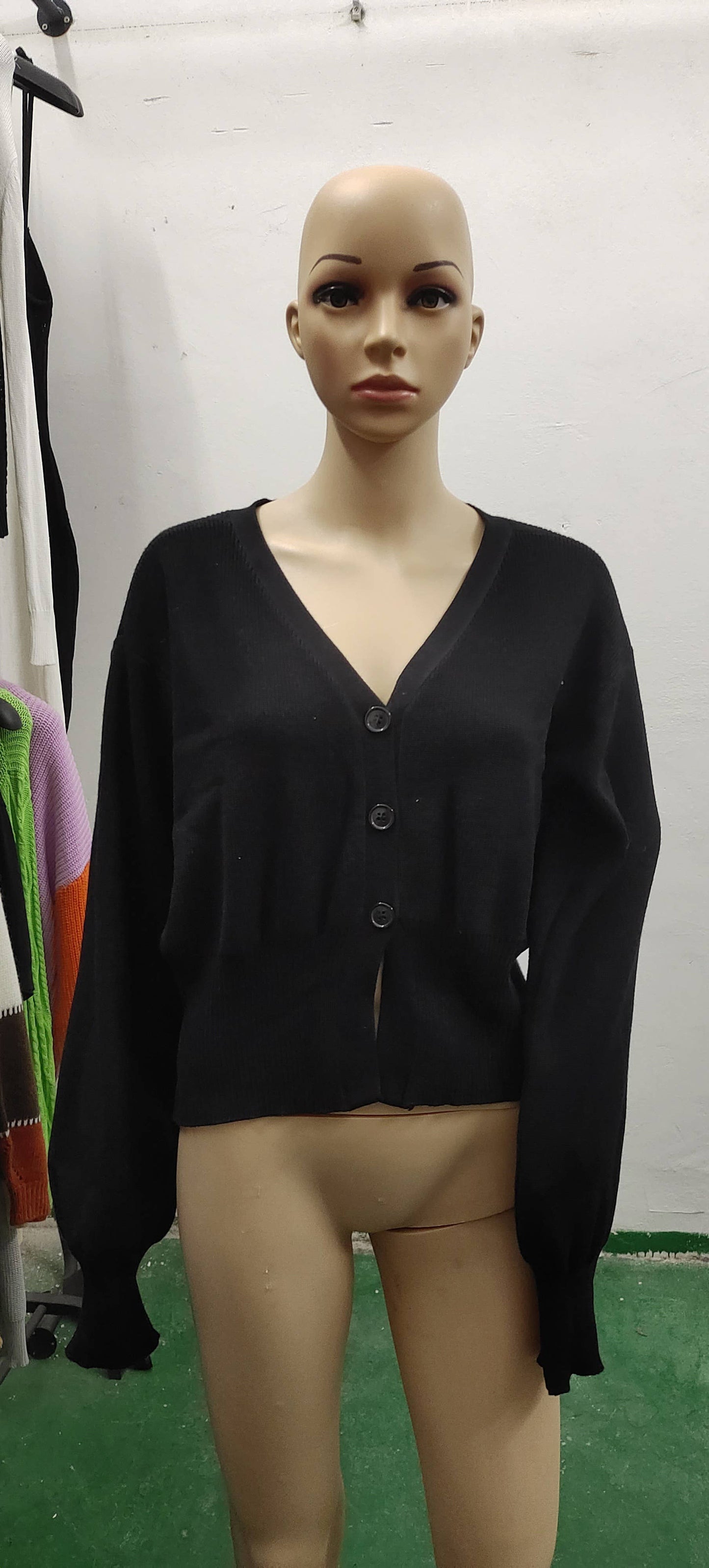 V-NECK SOLID COLOR WAISTLINE SWEATER CARDIGAN