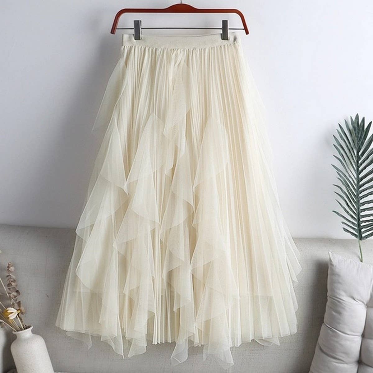 TULLE SKIRT MID-LENGTH HIGH WAIST PLEATED SKIRT