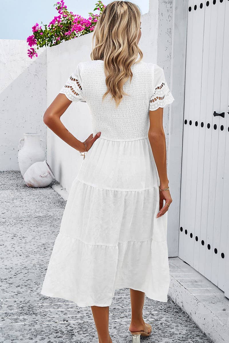CWDSD2795_Smocking Detailed Short Sleeve Dress
