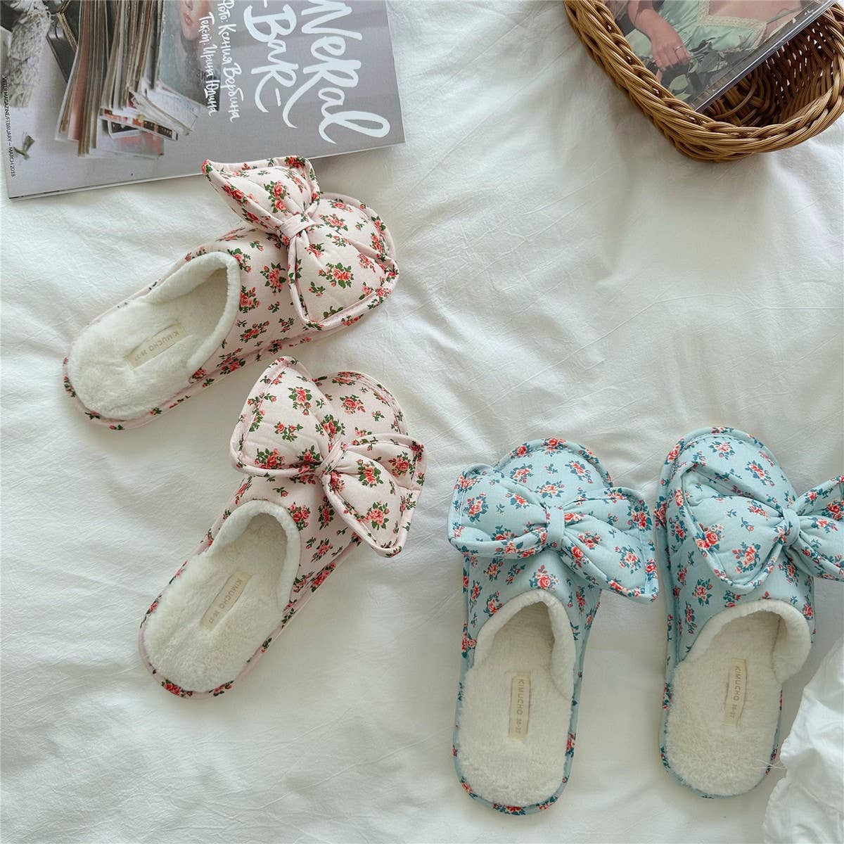 BOWKNOT WINTER PLUSH OPEN-TOED HOME SLIPPERS_CWMM2975