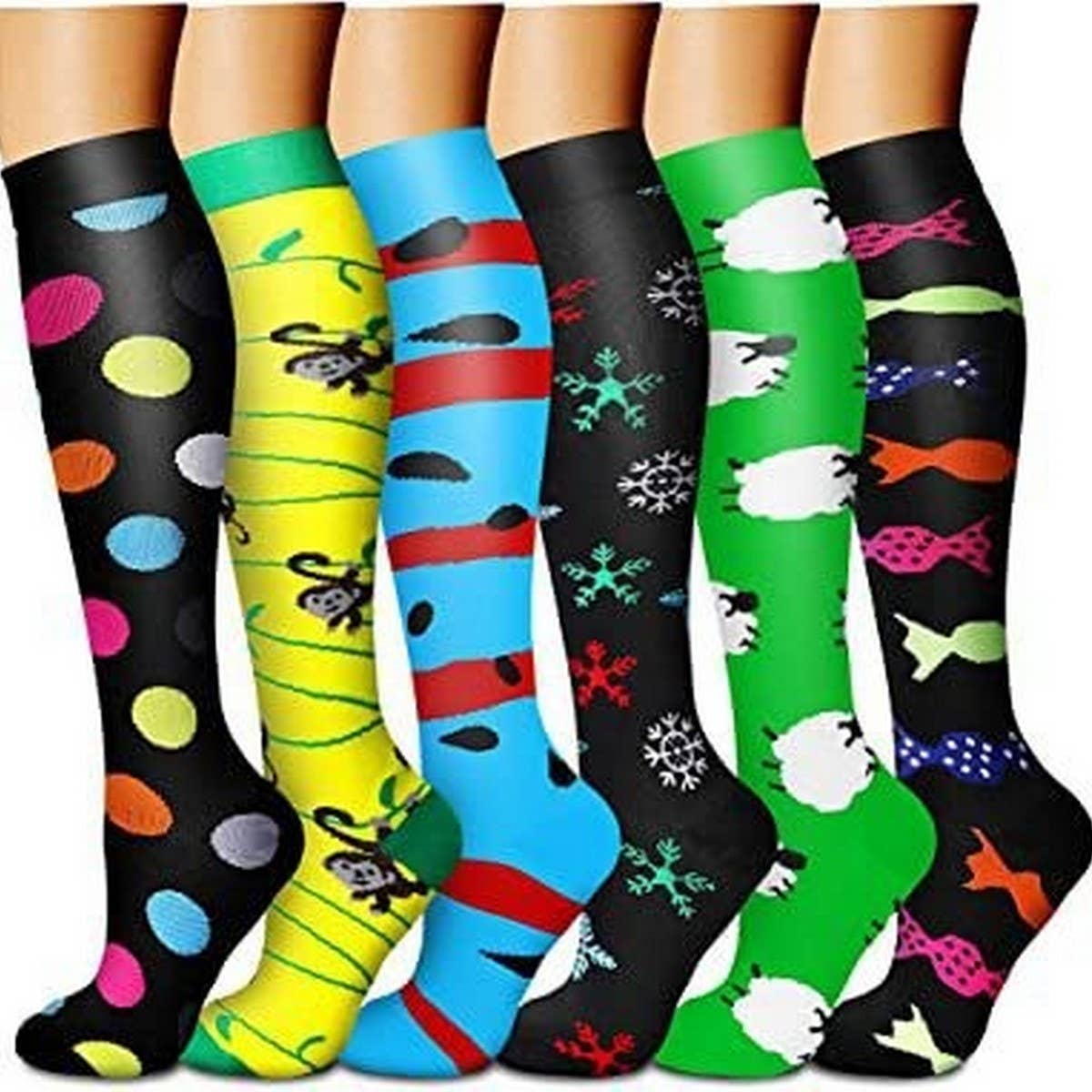 PATTERNED SPORTS LONG COMPRESSION SOCKS SET_CWMS1880