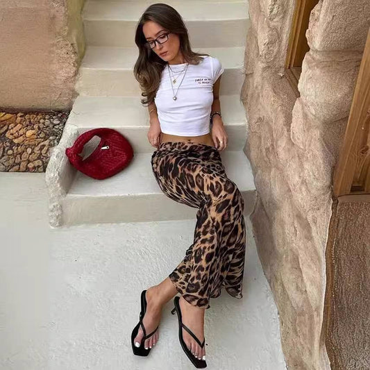 SEXY CHIFFON FISHTAIL FLOOR-LENGTH LEOPARD SKIRT