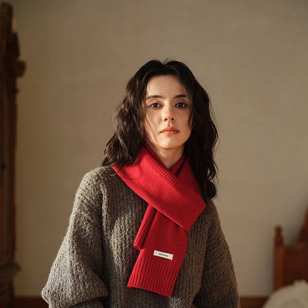 100% Wool Solid Striped Knit Scarf Unisex_CWASC2333