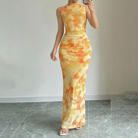 Stylish French retro sleeveless hip-hugging dress