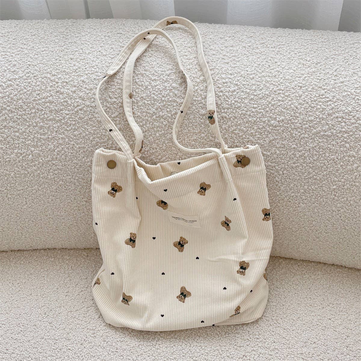 CWAB3901_CORDUROY BEAR PRINT SINGLE SHOULDER UNDERARM BAG