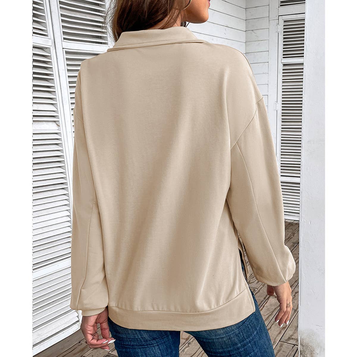 LAPEL LONG SLEEVE ZIPPER LOOSE CASUAL HOODIE