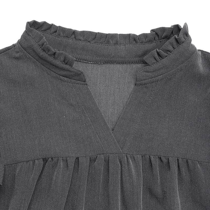 Solid-color ruffled loose stand-up collar dress