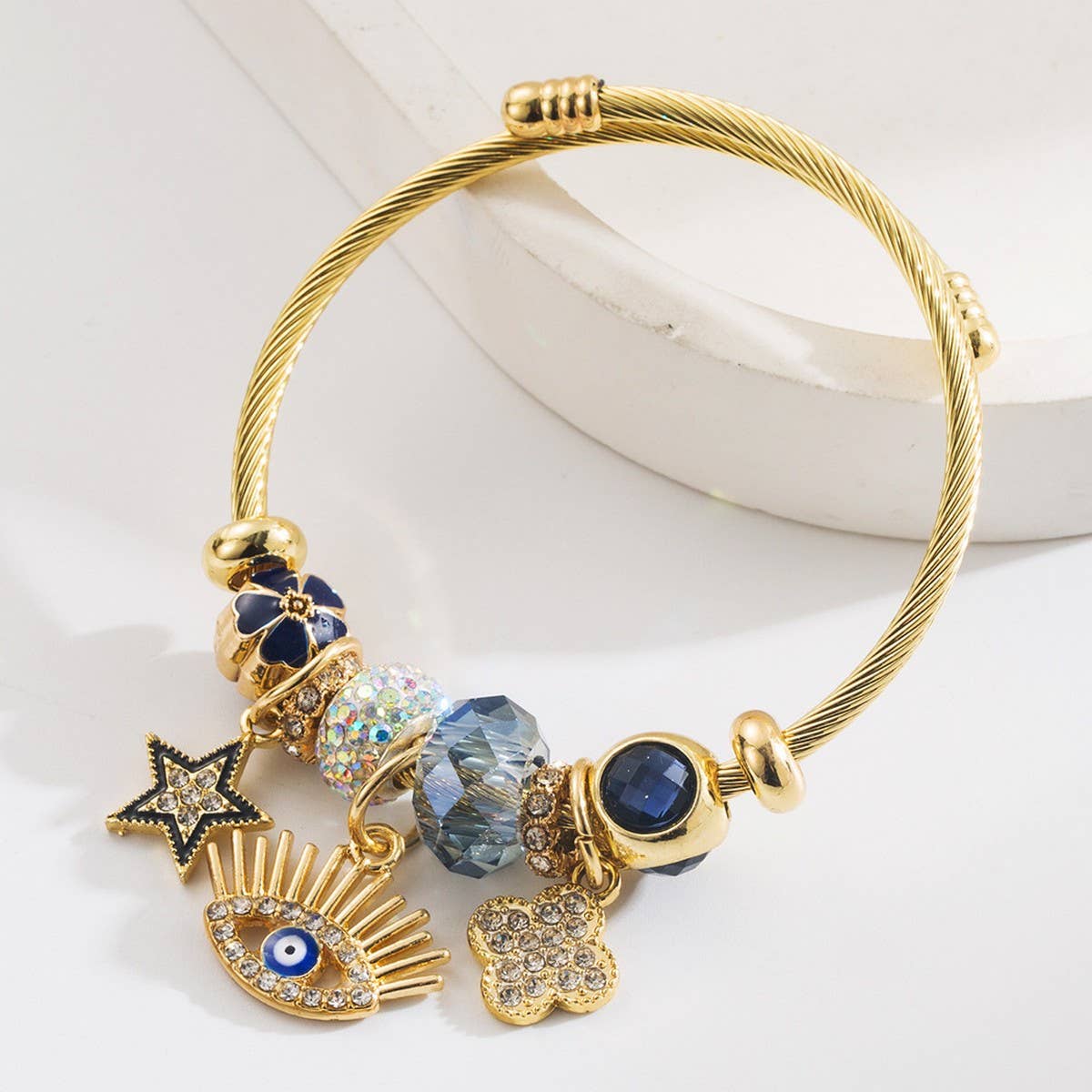 Trendy Evil Eye Clover Star Charm Bracelet