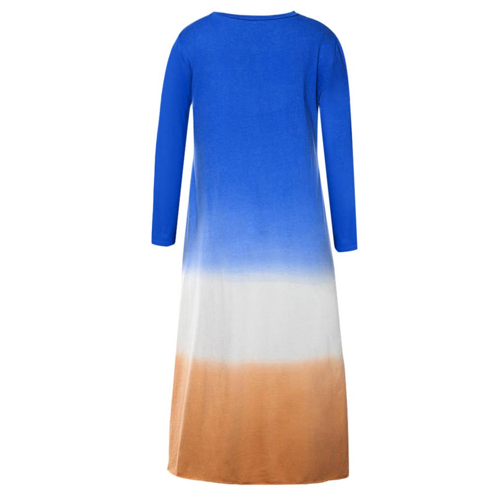 Fashion color-blocking printe long-sleeved dress