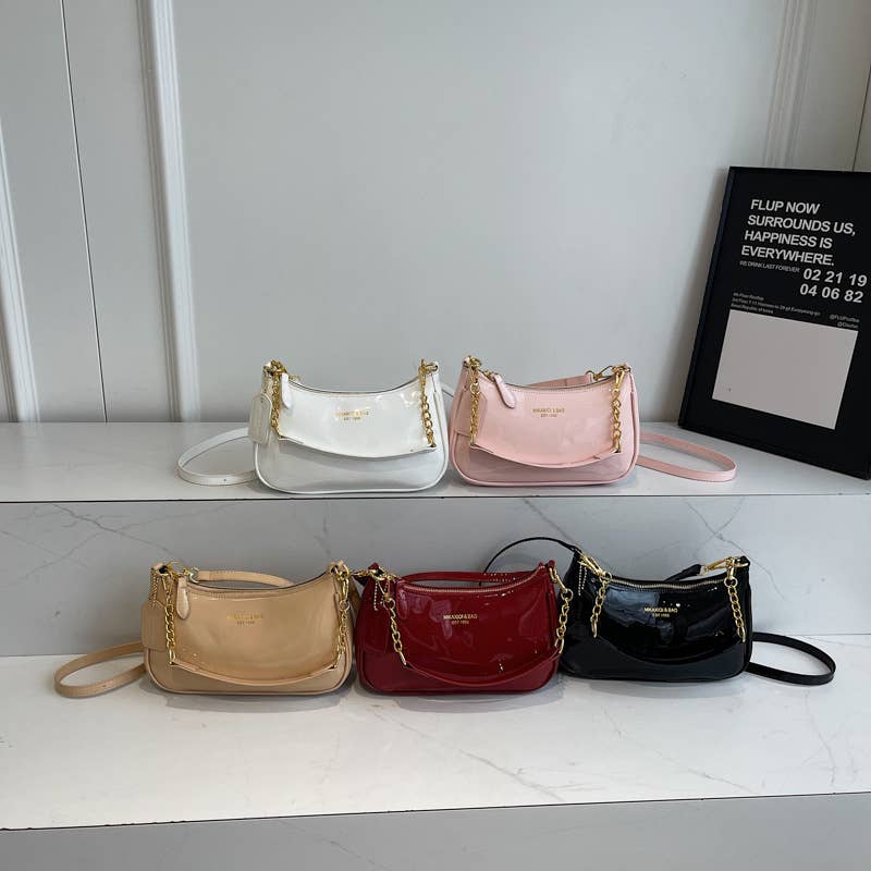 Simple PU leather glossy crossbody bag