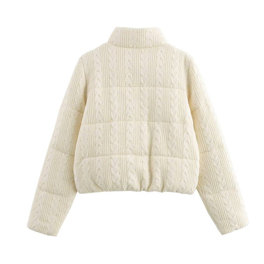 Stand collar windproof thick knit cotton jacket