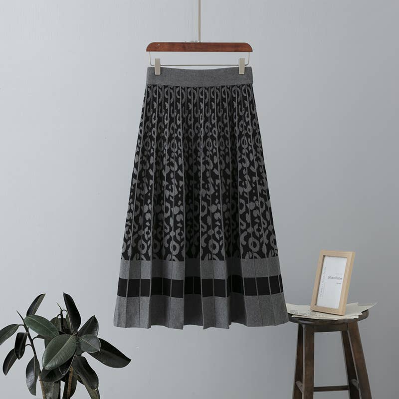 VINTAGE LEOPARD PRINT CONTRAST KNIT SKIRT