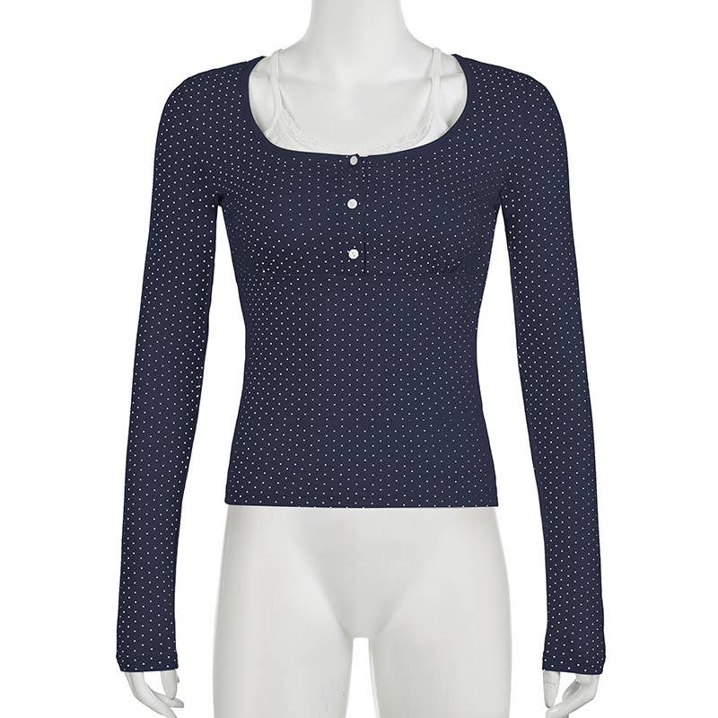 SIMPLE WAVE POINT PRINTED FAKE TWO SLIM T-SHIRT