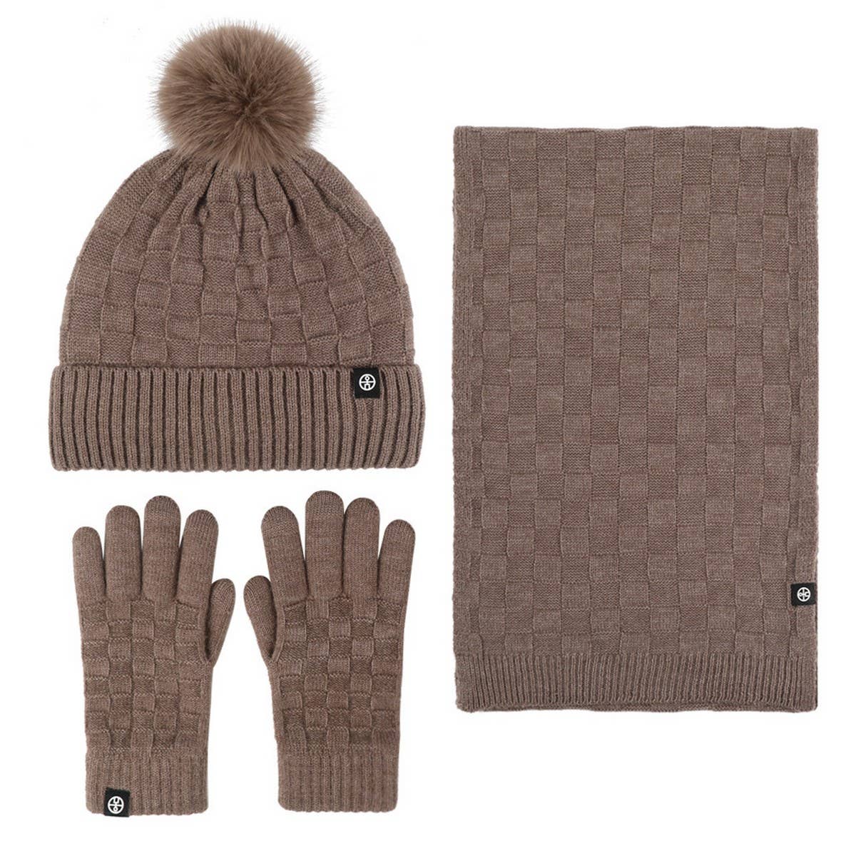 WINTER OUTDOOR WARM KNITTED SCARF THREE-PIECE SET