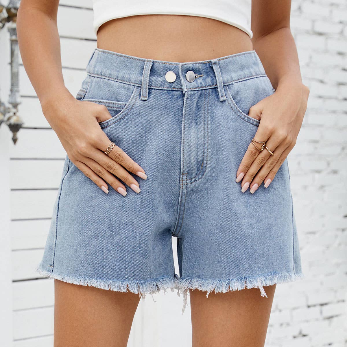 Washed Slim Fit Denim Shorts