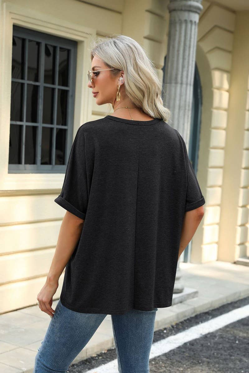 ROUND NECK SOLID COLOR SHORT SLEEVE LOOSE T SHIRT_CWTSTS0280