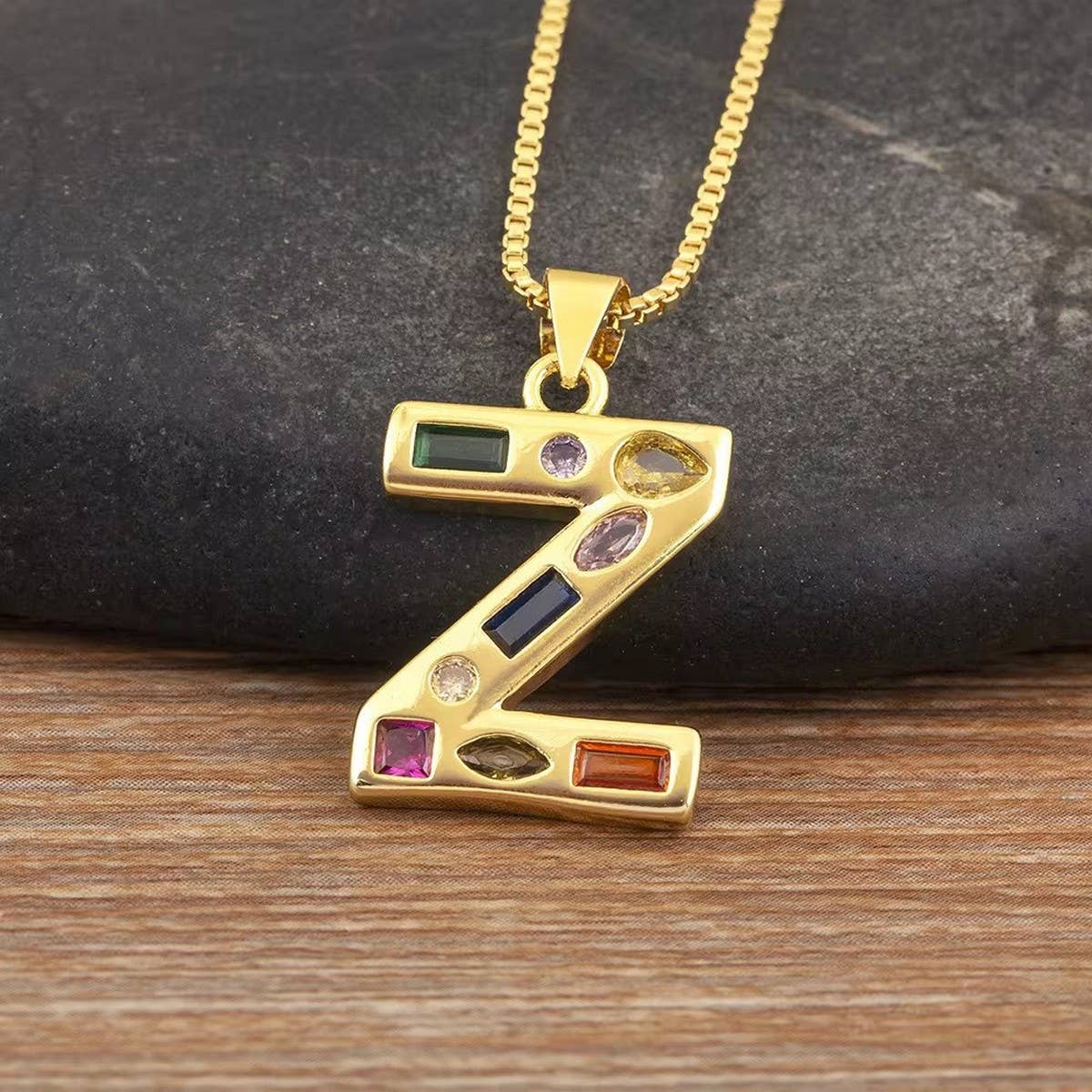26 Letters Copper Zirconia Pendant Necklace_CWMM5873