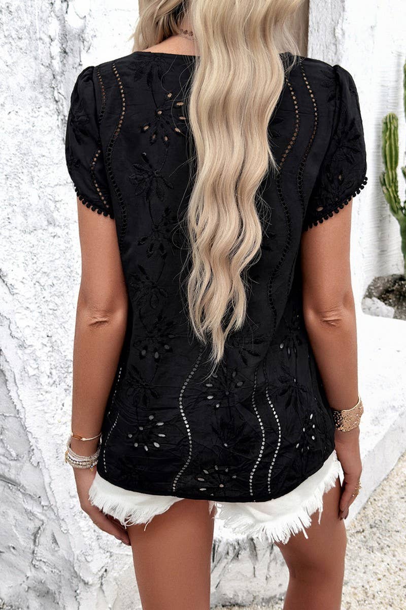 TEMPERAMENT CASUAL JACQUARD SHORT SLEEVE TOP_CWTSTS0321