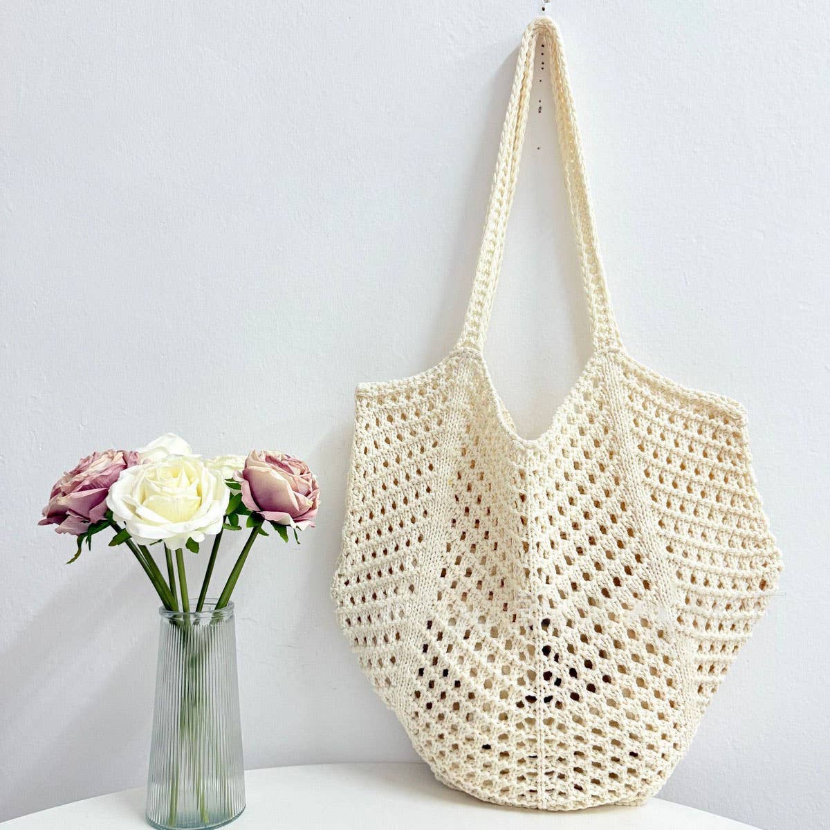 CUAB00631_KOREAN CHIC CROCHET BEACH TOTE HANDMADE SHOULDER