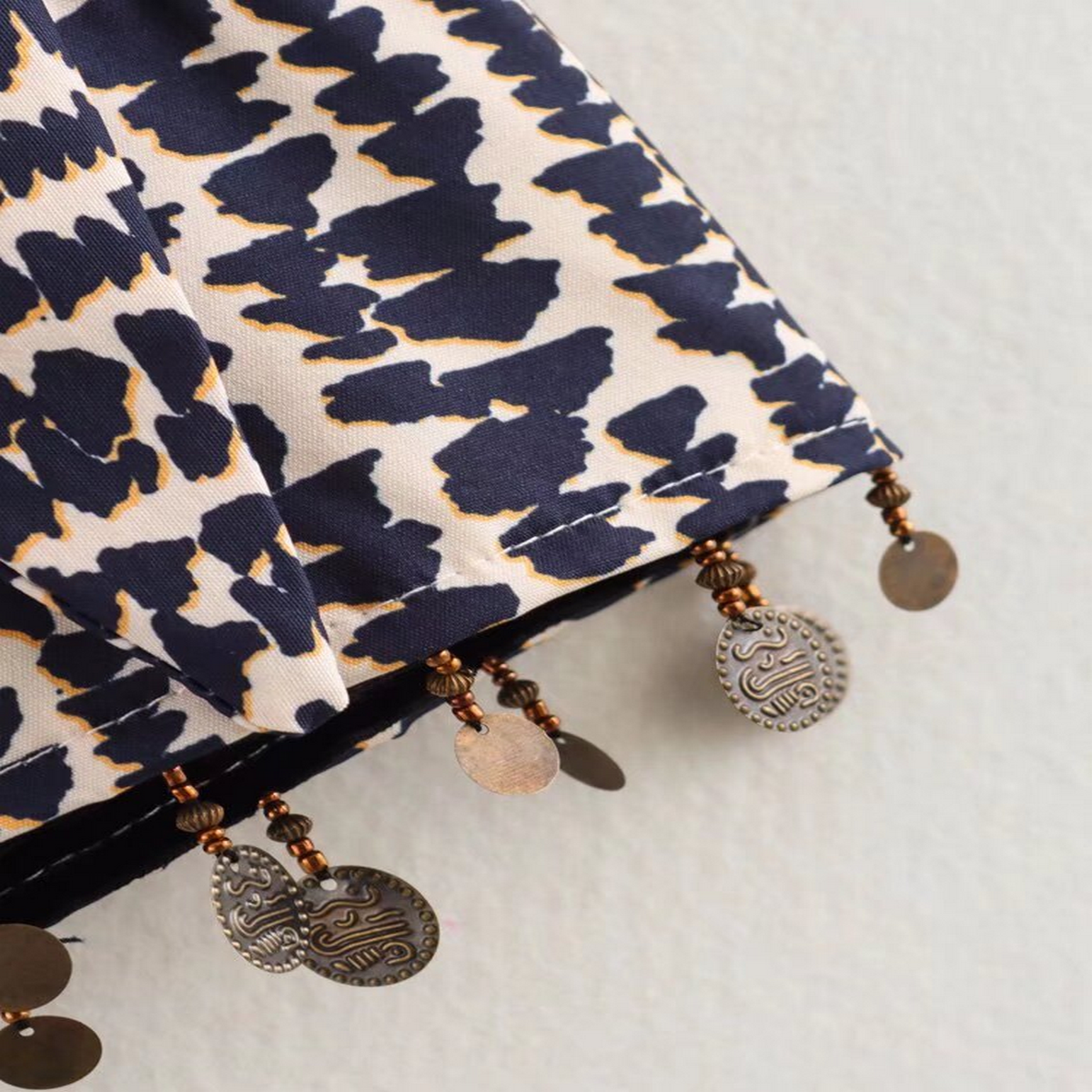 High Waist Beaded Skirt with Vintage Print