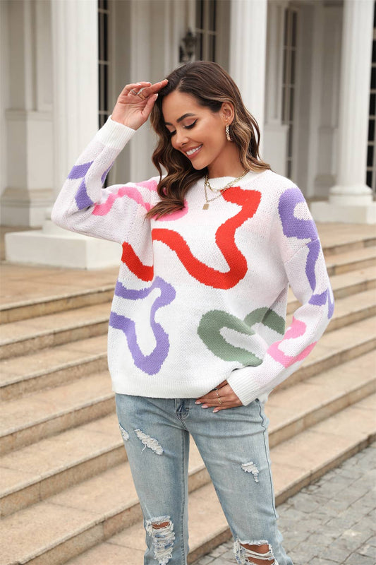 STYLISH CREW NECK SWEATER GEOMETRIC SWEATER