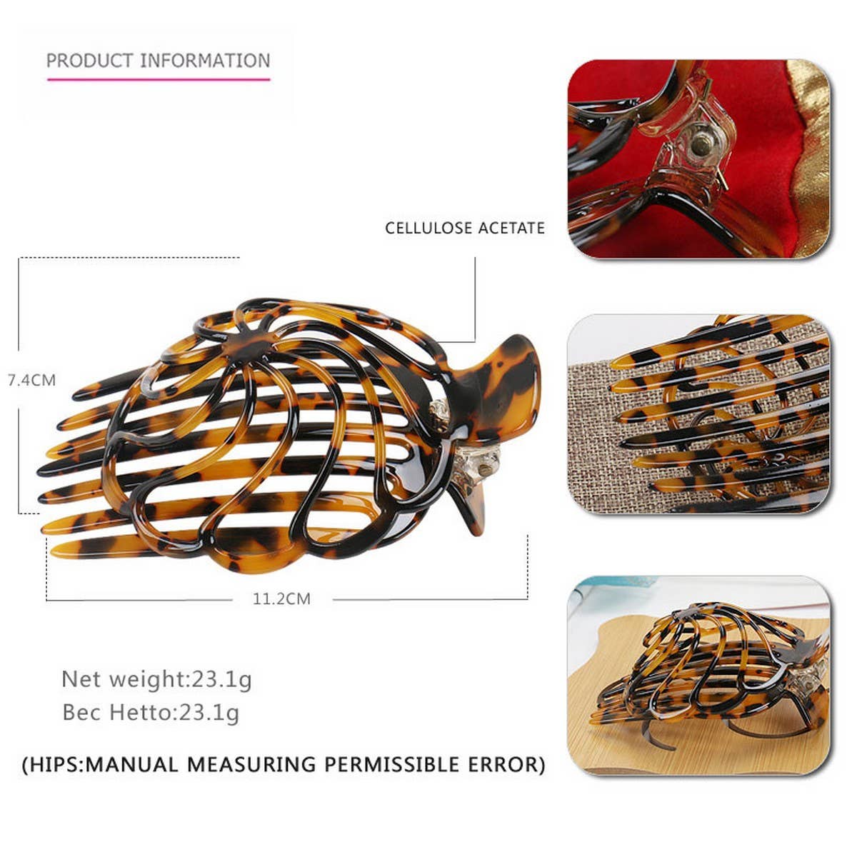 ROSE DOME COMB CLIP ACETATE HAIRPIN