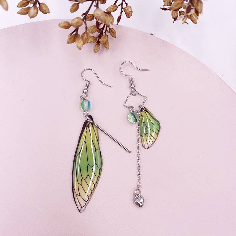Fashionable imitation cicada wing earrings