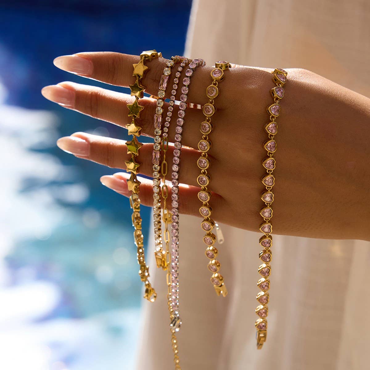 Elegant Heart Zircon Bracelet, Titanium Steel