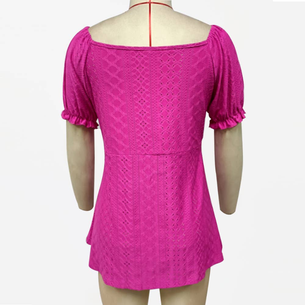 Solid color drawstring V-neck casual T-shirt