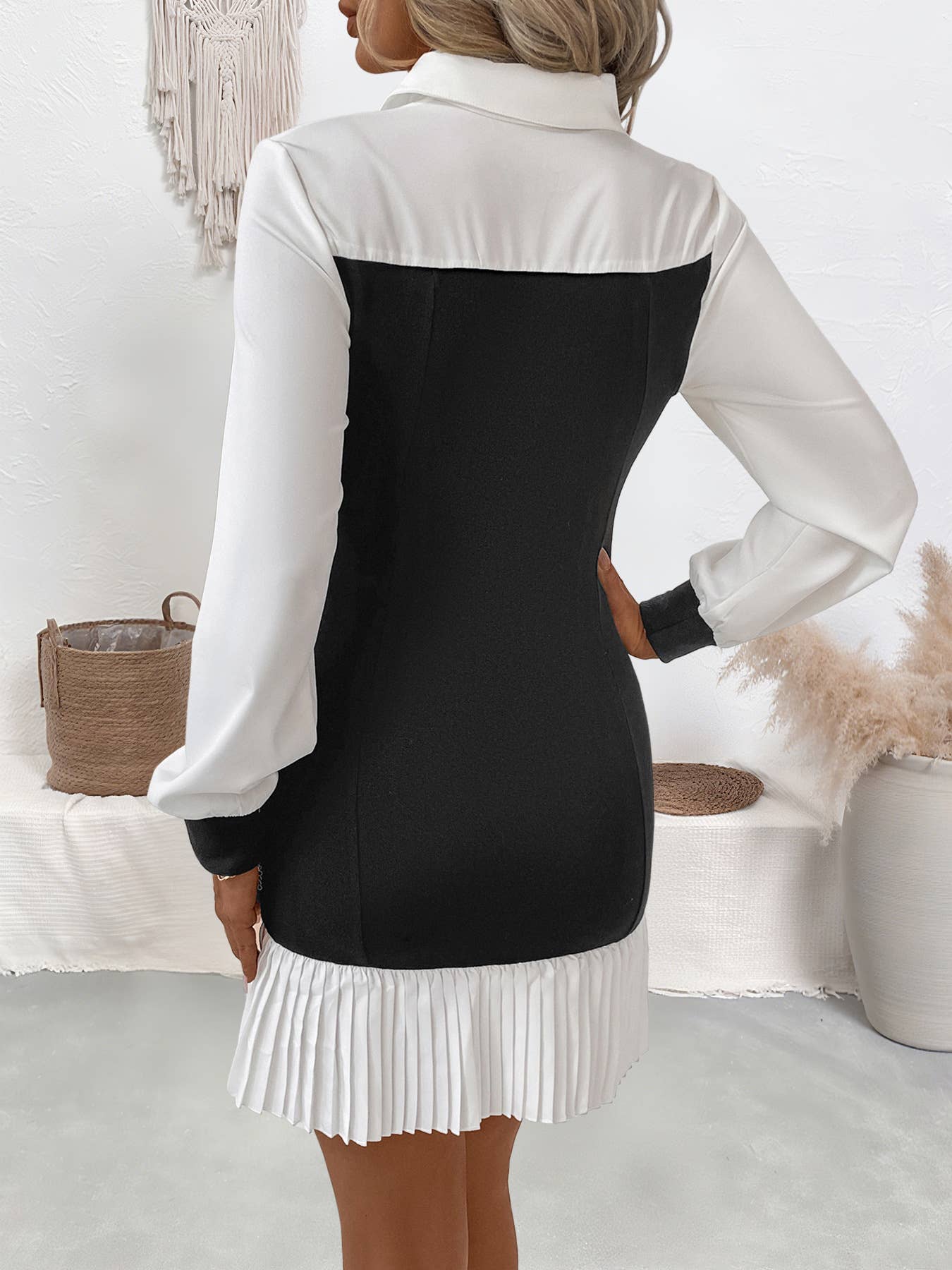 Temperament clash color false two pack hip dress