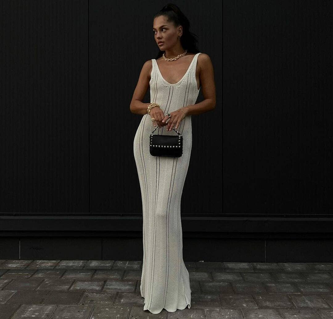 BARE BACKPACK HIP KNITTED BEACH SKIRT SMOCK DRESS