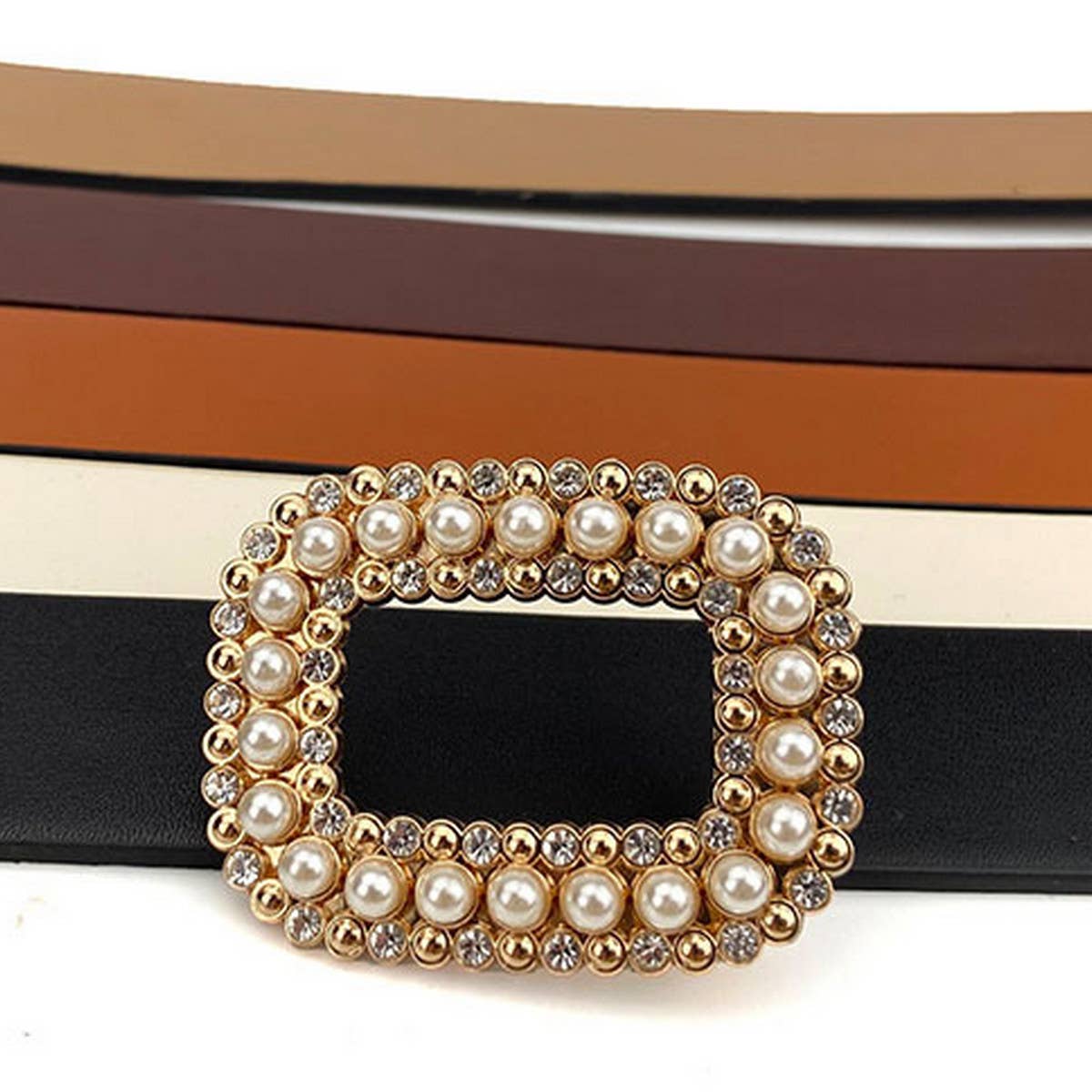 WOMEN ROUND DIAMOND PEARL BUCKLE BELT FOR JEANS_CWABE0130
