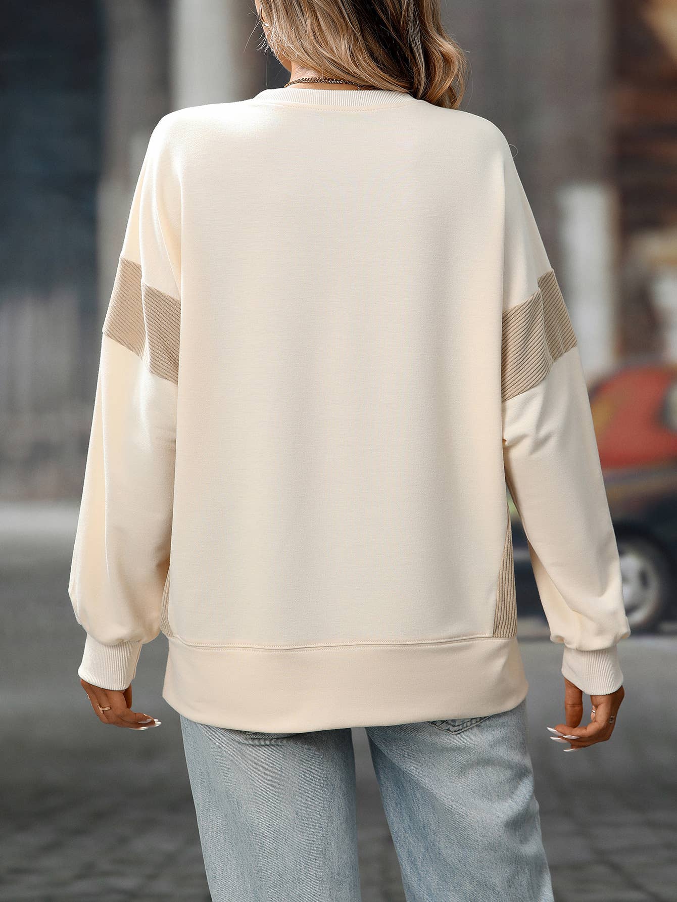 Round-neck,color-blocked,casual loose hoodie